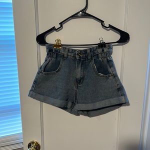 Wide leg denim shorts